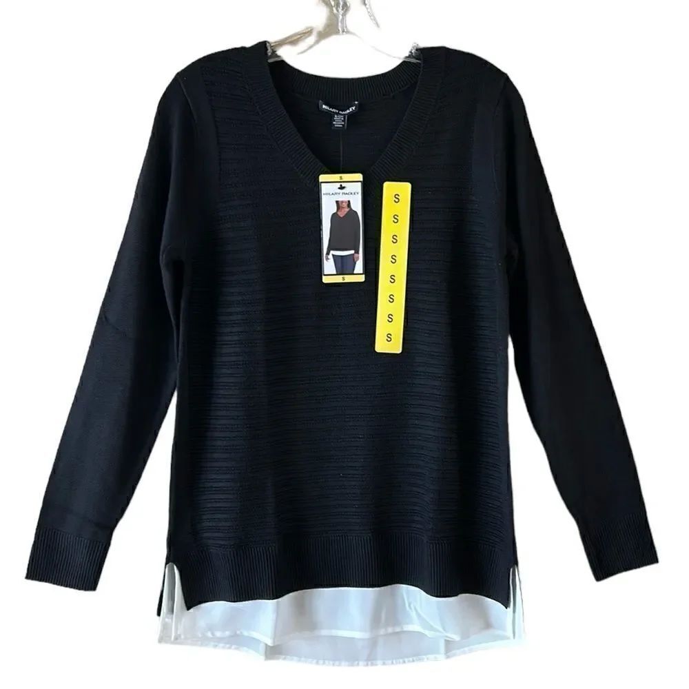 NEW Hilary Radley Black V Neck Sweater